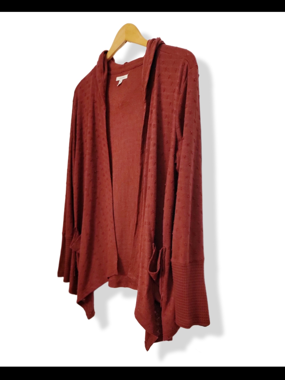 🌿Maurices Terra Cotta Textured Open Front Hooded Cardigan Sweater Women's L - Picture 4 of 11